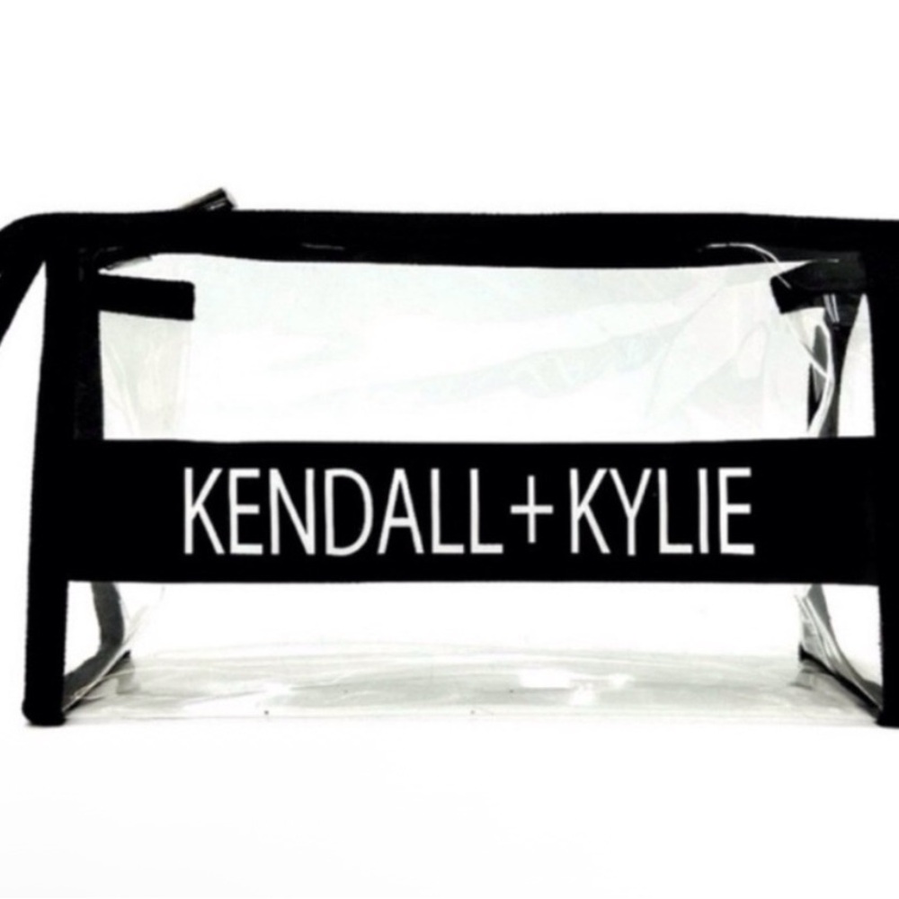 Kendall + Kylie Clear PVC Cosmetic Bag Black Logo Makeup Pouch Travel Case
